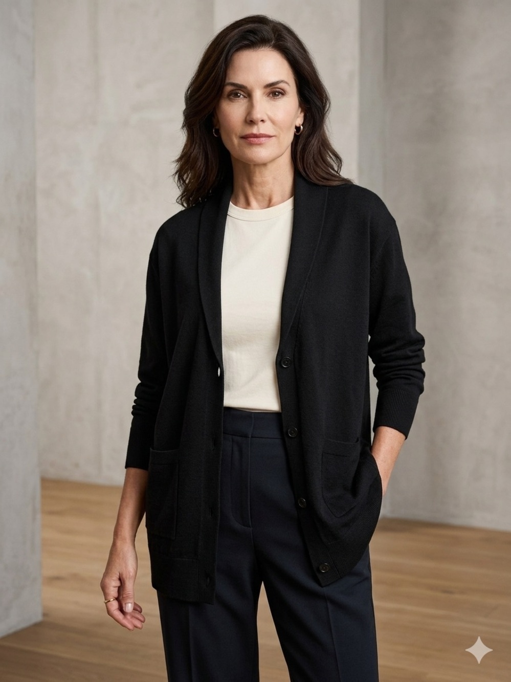 Black Women's Button-Front Cardigan Sweater - Classic Comfort